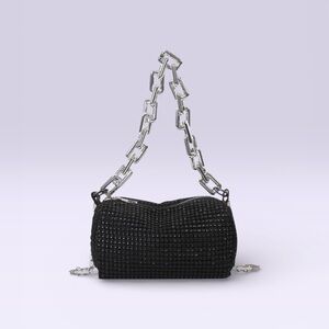 NEW Black Crystal Mini Top-Handle PU Leather Bag Cocktail Party Fashion